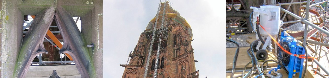 Mobile Strahlanlage auf dem Freiburger Münster
